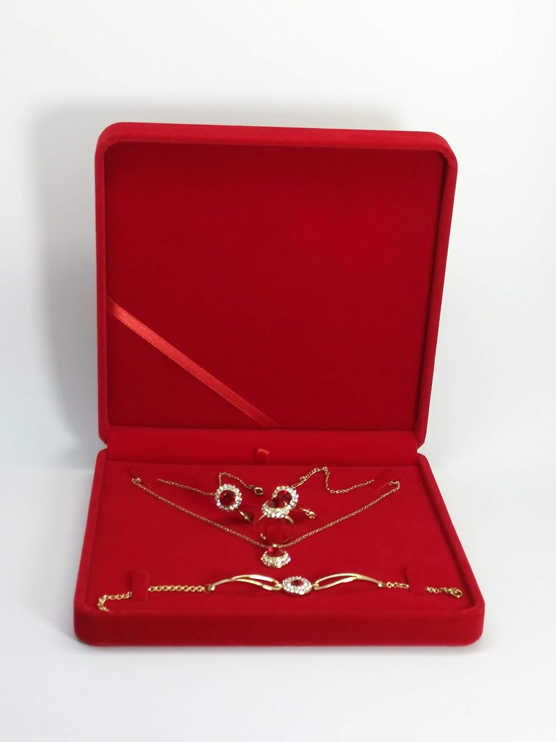 TIKIYOGI Jewelry Set Velvet Box Necklace Earring Ring Necklace Bracelet Gift Display Case Wedding Jewelry Storage Holder (Red)