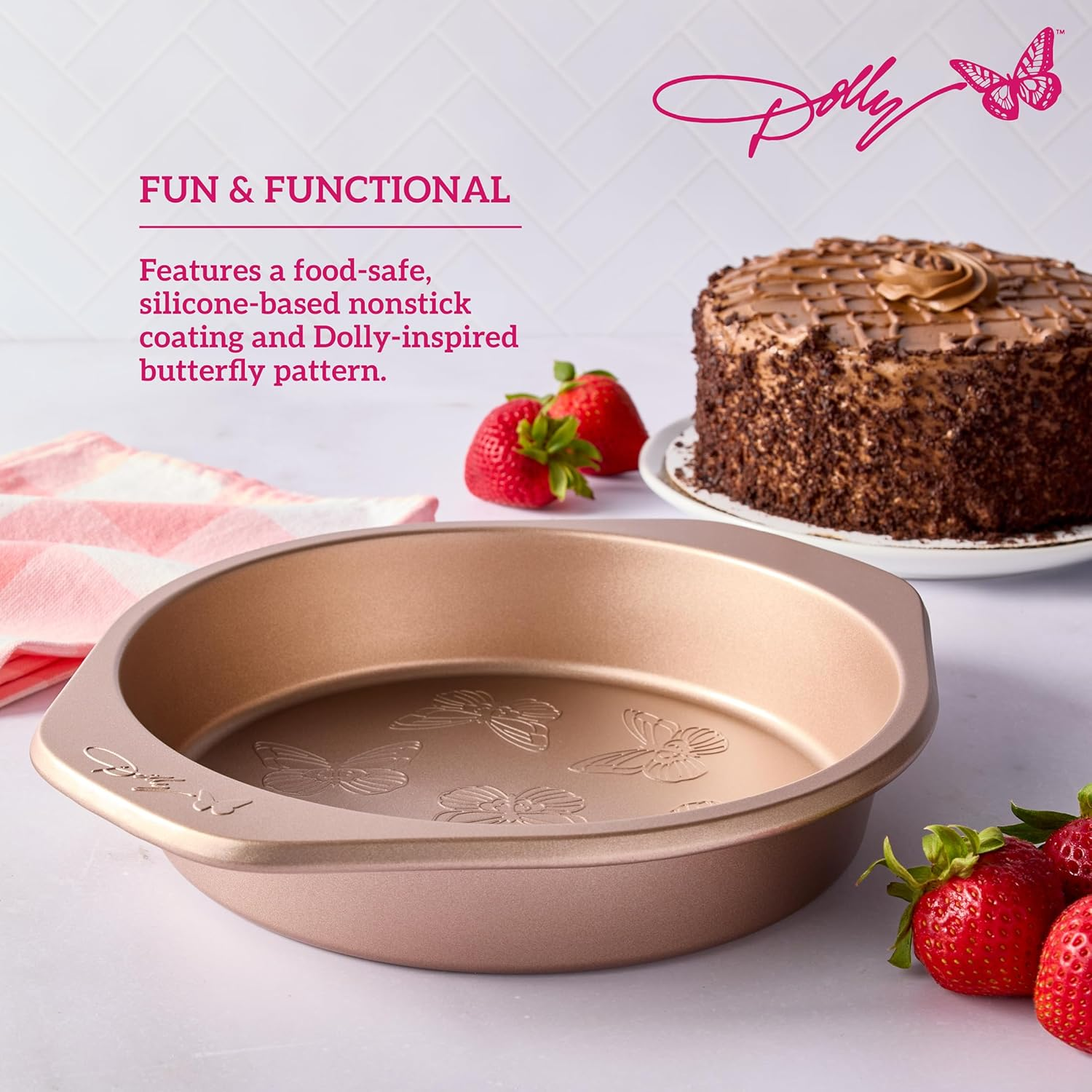 Dolly Parton Butterfly Stamp round Cake Pan &ndash; Carbon Steel Nonstick Bakeware with Textured Butterfly Design, Durable Rolled Rim, Oven Safe to 450F, Perfect for Cakes, Cheesecakes and Savory Bakes image number 5