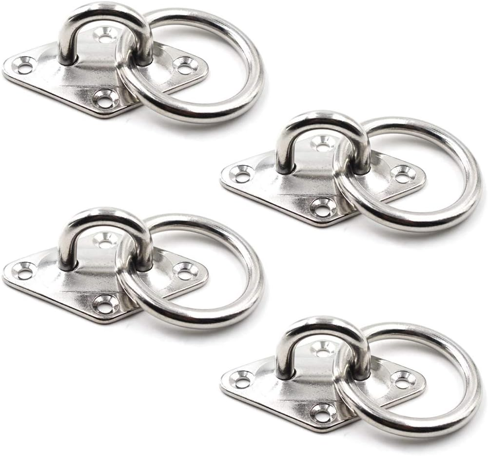 Ceiling Wall Mount Hook Heavy Duty Anchor Diamond Pad Eye Plate 304 Stainless Steel Great for Yoga Swings Hammocks/Boat Rigging/Marine Deck Hardware/Suspension Training Straps, 8Mm Diamond with Ring