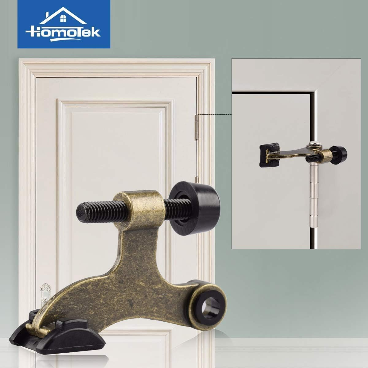 HOMOTEK 4 Pack Hinge Pin Antique Brass Door Stopper, Adjustable Deluxe Heavy Duty Door Stopper 2-1/2"X1-3/4&rdquo;, with Black Rubber Bumper Tips image number 5