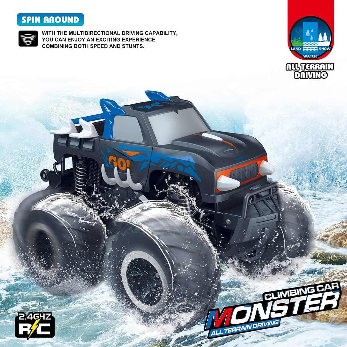Threeking 1:16 Waterproof Monster Truck Toys RC Cars Amphibious Remote Control Car Trucks 4WD All Terrain Off-Road Pickup Toy for 6 7 8 9 10 11 12 Year Old Boys Girls Kids Gifts Presents image number 4