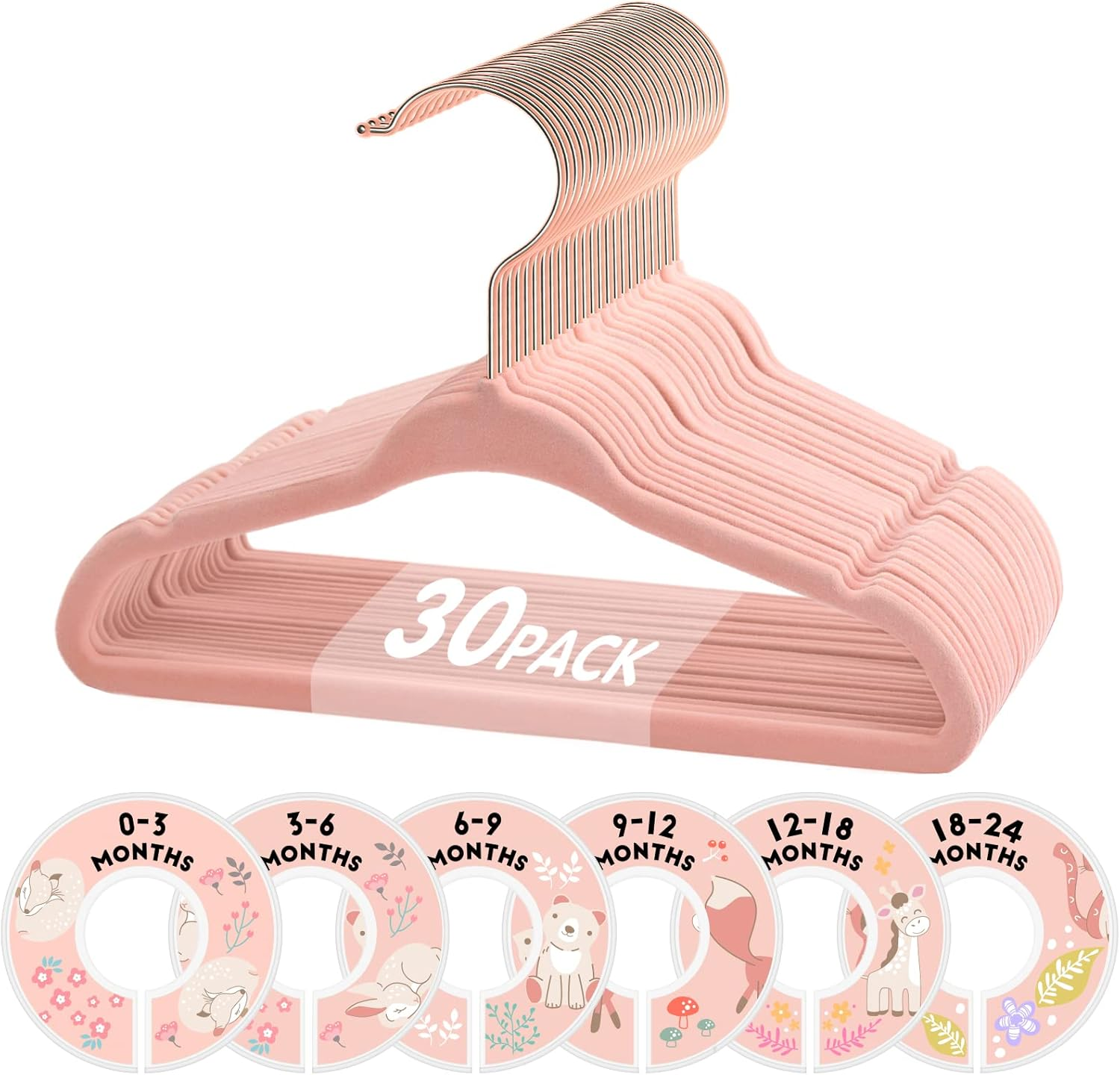 Baby Hangers, VIS'V 11 Inch Pink Velvet Kids Hangers with 6 Pcs Size Dividers Non Slip Nursery Children Closet Clothes Hangers for Infant Toddler Girls & Boys - 30 Pack - 50, Blue image number 2