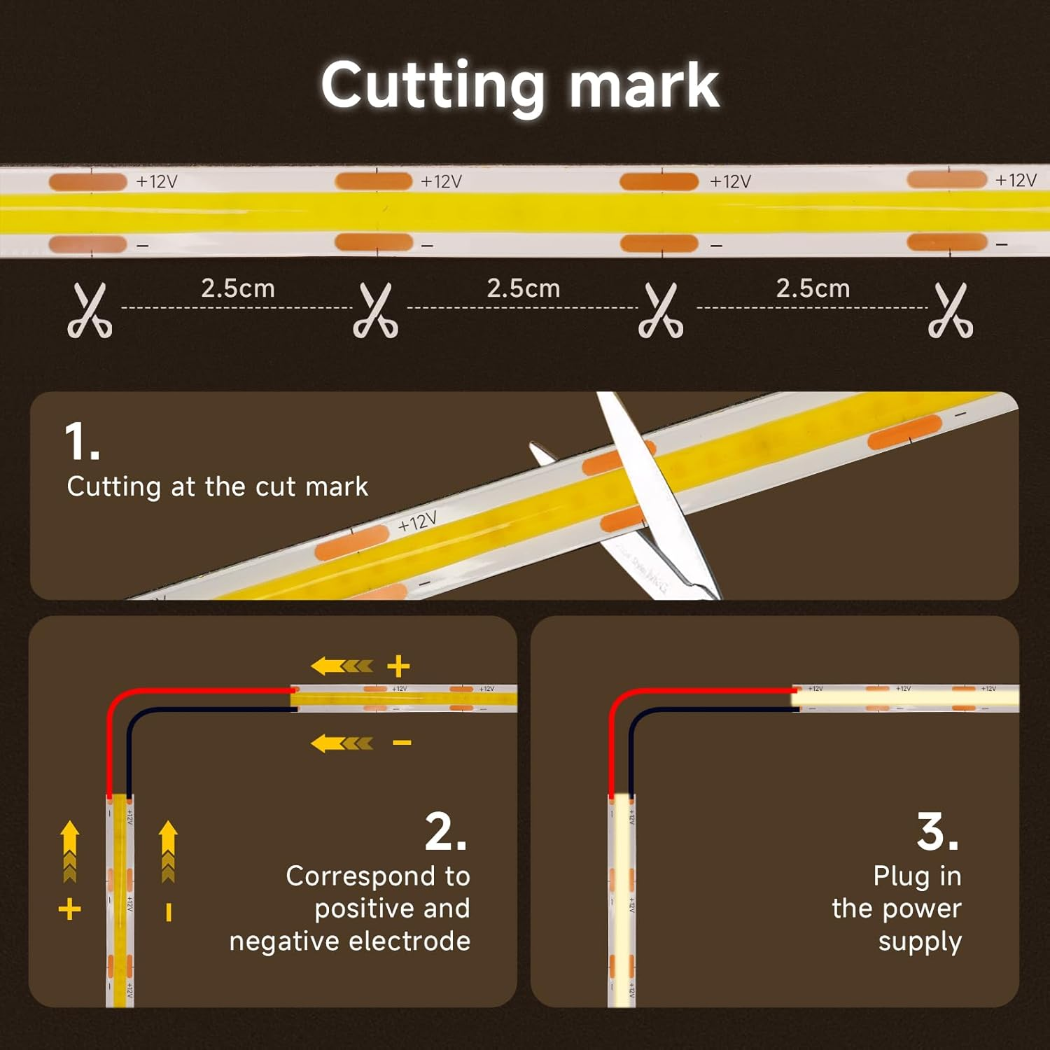 PERVADEO COB LED Strip 12V, 5M COB LED Strip Warm White 3000K Cuttable Flexible 320LED/M, CRI>90, for Bedroom, Home Decoration (No Power) image number 7
