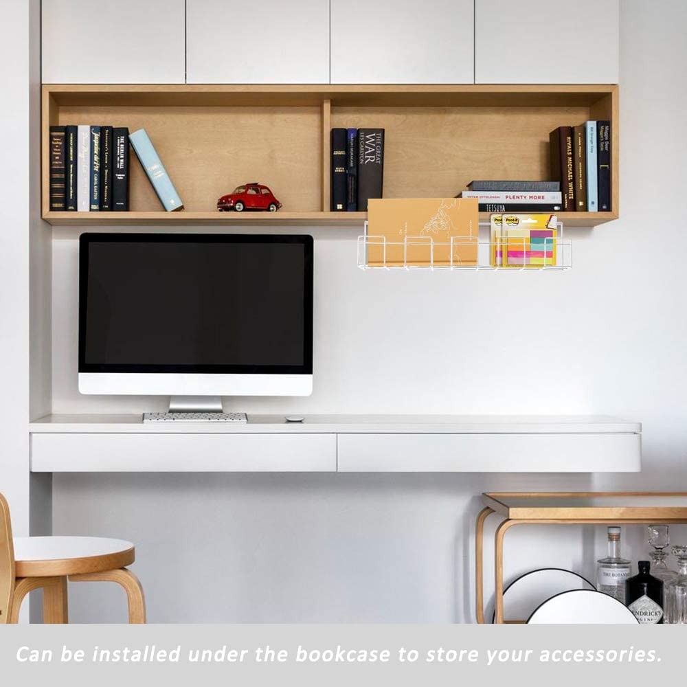 2 Packs Cable Tray, 40Cm under Desk Organizer for Wire Management, Metal Holder for Desktop Computer Home Office Kitchen Workstation to Cover and Hide Power Strips (White) image number 1