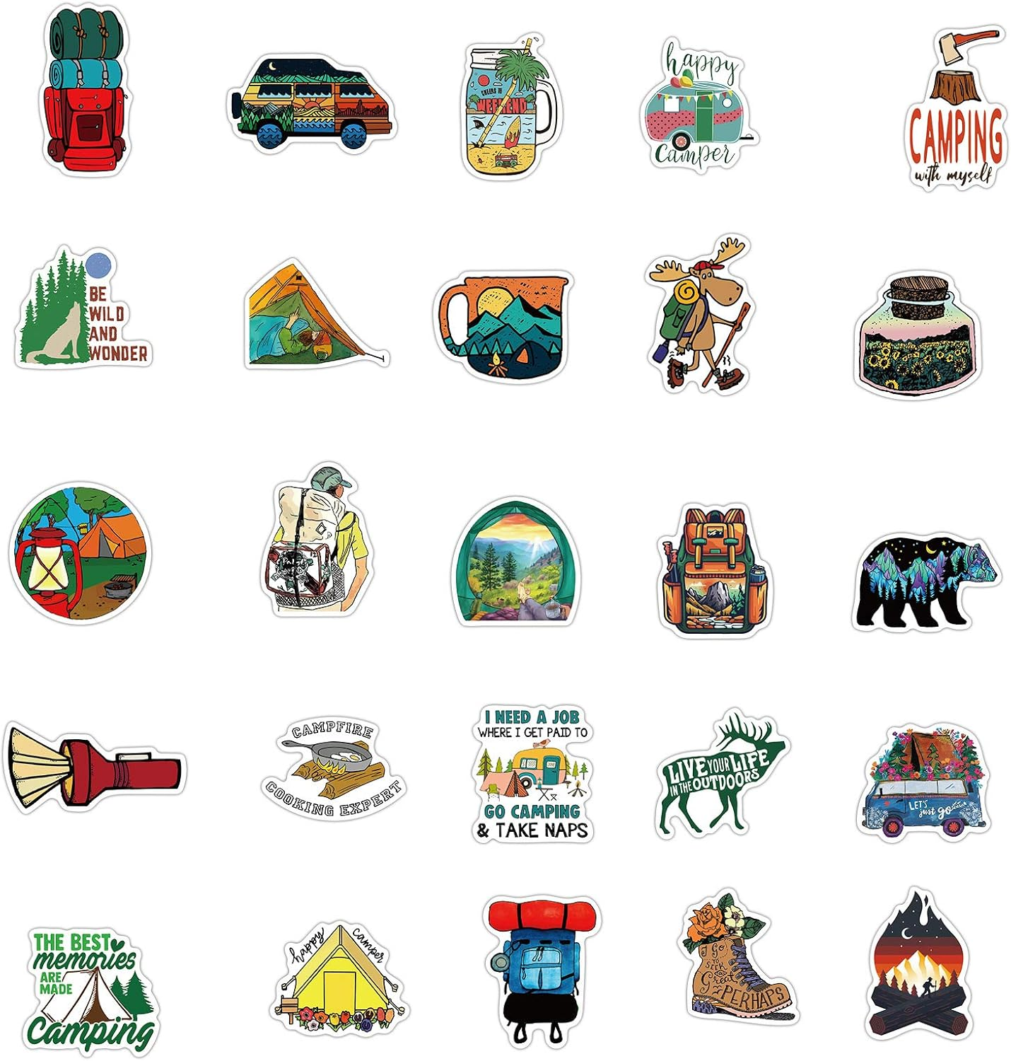 Outdoor Hiking Adventure Camping Water Bottle Stickers,50Pcs Kids Aesthetic Vinyl Waterproof Decorative Sticker,Luggage Motorcycle Wilderness Nature Decals for Camper Boys Adults Teens Girls image number 3