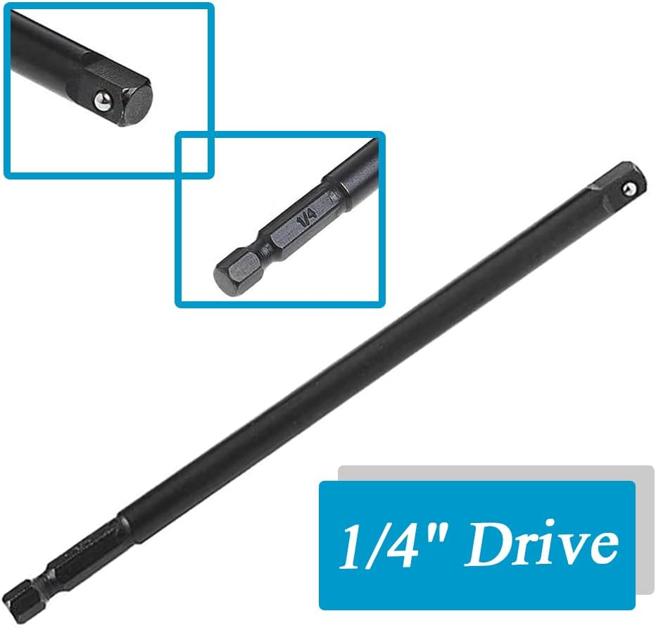 Bestgle 3 Pcs Long Impact Grade Socket Adapter, 150Mm Impact Wrench Socket Extension Bar 1/4 Inch Hex Shank to Square Socket Drill Bits 1/4" 3/8" 1/2" Square Drive for Power Drills & Impact Drivers image number 4