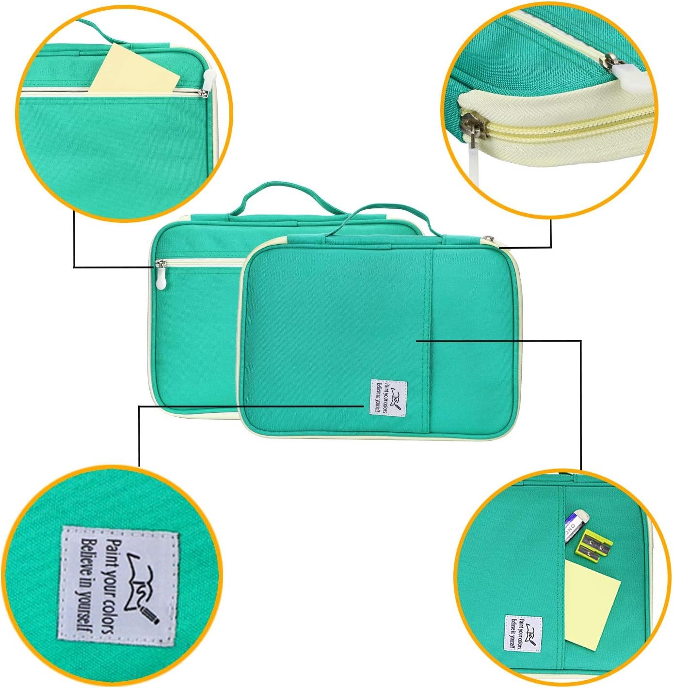 YOUSHARES 96 Slots Colored Pencil Case, Large Capacity Pencil Holder Pen Organizer Bag with Zipper for Prismacolor Watercolor Coloring Pencils, Gel Pens & Markers for Student & Artist (Green) image number 4