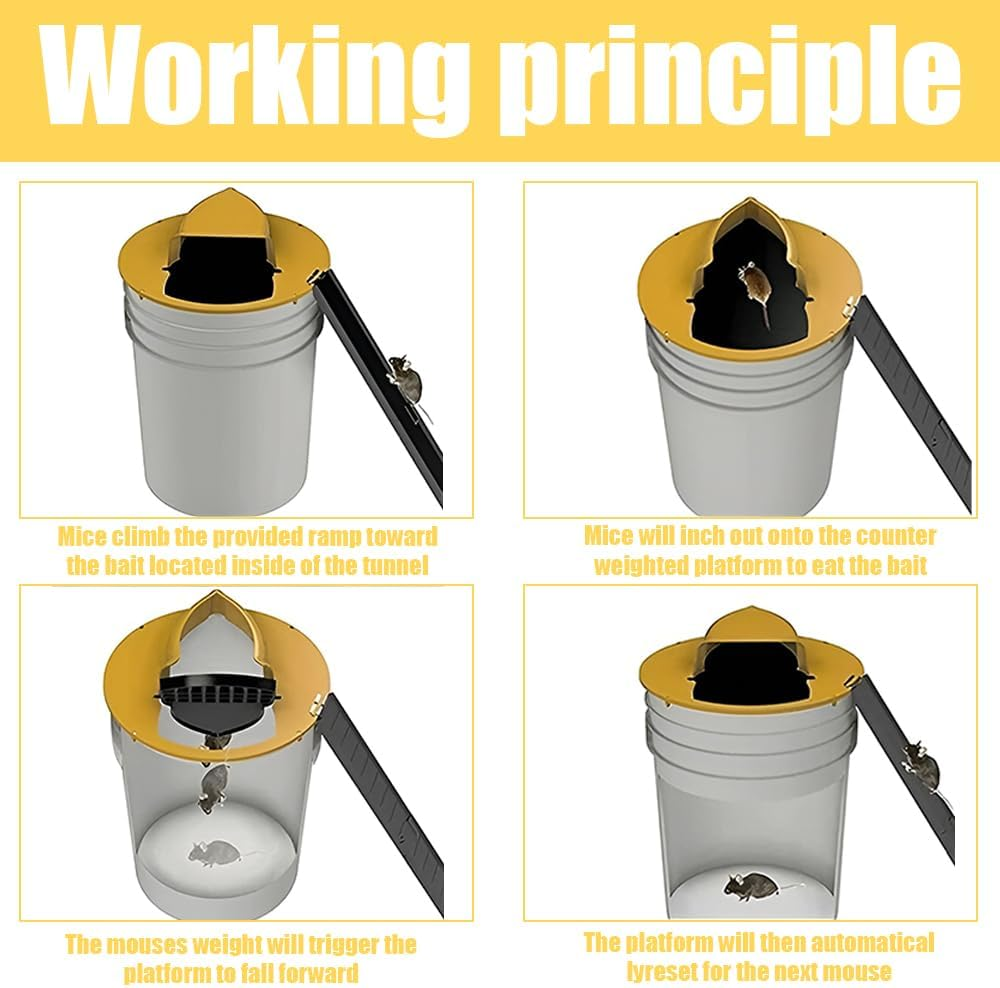 Mouse Trap,Reset Traps,Mice Mouse Cage,Rat Bucket,For Mice, Rats, Chipmunks, Squirrels, Hamsters and Other Rodents, Reusable Trap Bucket Rat Catcher,Trap Door Style, Auto Reset,Humane Not Not Fatal image number 2