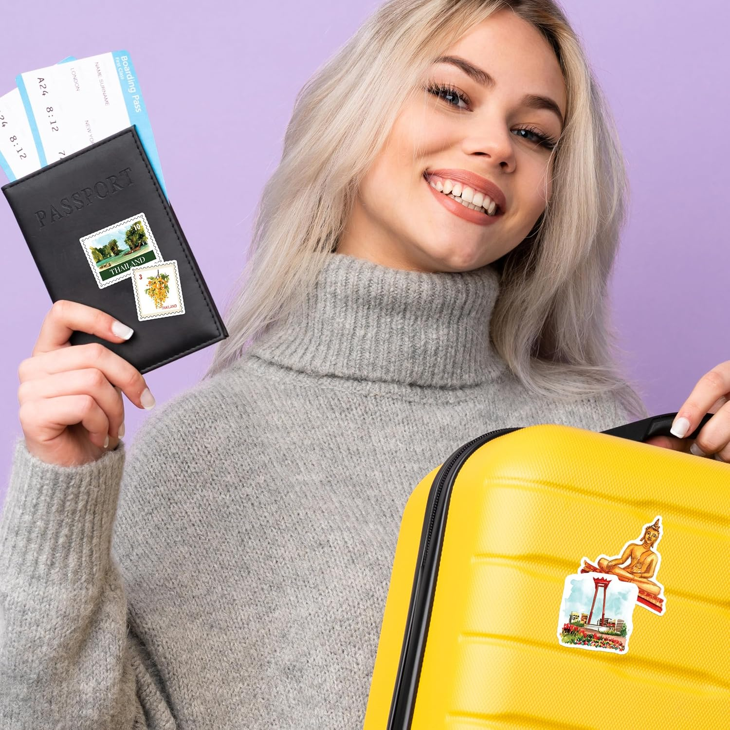 New Navy Peony Amazing Thailand Travel Stickers (30Pcs)-Watercolor Country Themed Iconic Vacation Decals for Journals, Scrapbooks, Water Bottles image number 2