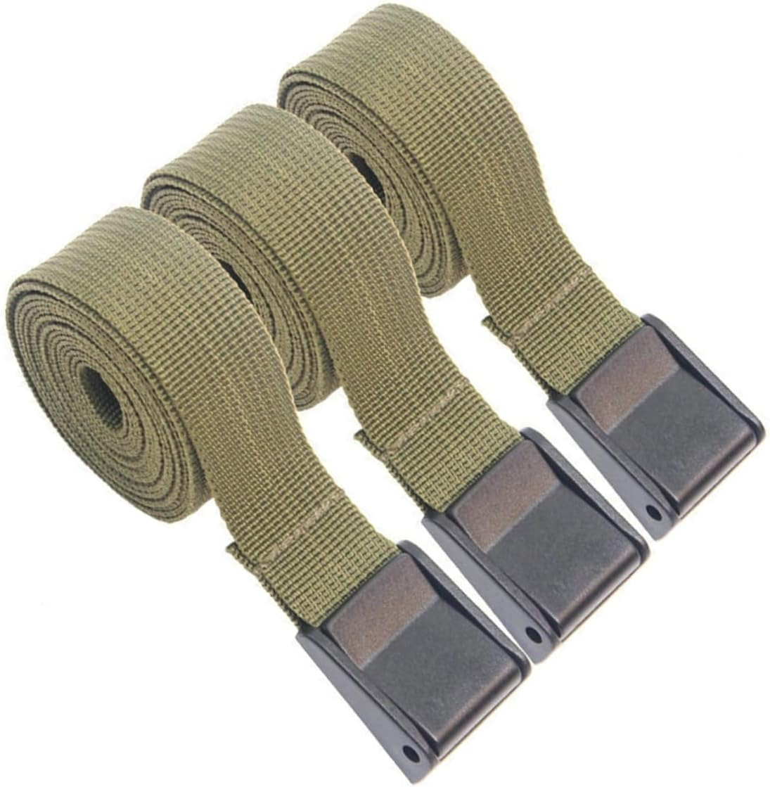 INOOMP 3Pcs Military Green Tie down Straps 25Mm X 2.1M Cargo Lashing Straps for Luggage Fastening Belt with Quick Release Buckle Heavy Duty for Camping and Outdoor Gear image number 4