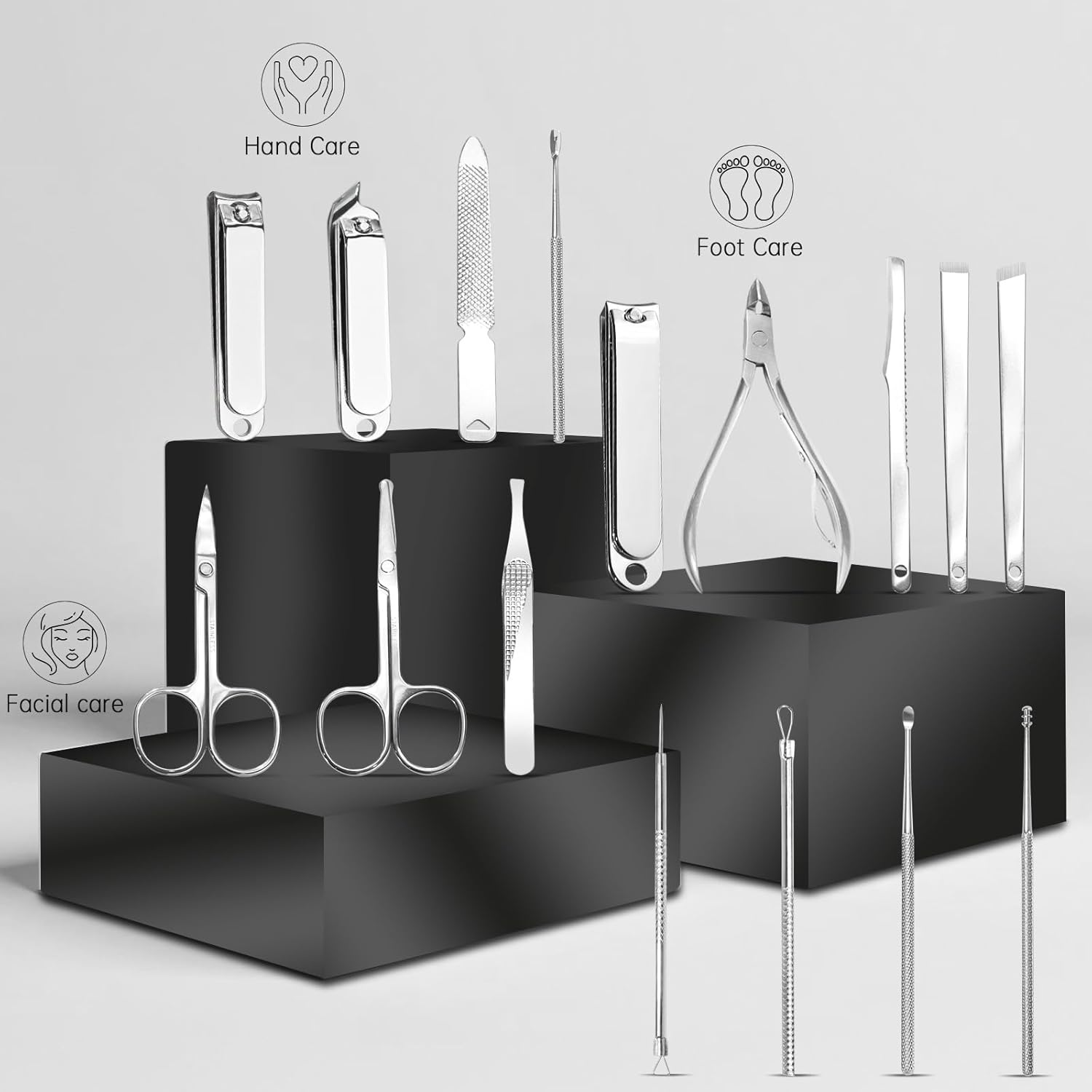 DUAIU Manicure Set, 16-Piece Nail Clippers Set, Professional Stainless Steel Manicure Pedicure Set, Nail Care Set, Women and Men, Nail Case, Fingernail Care Set for Travel