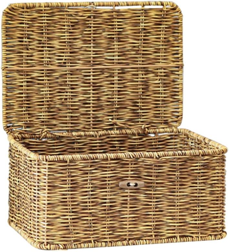 Generic Handwoven Decorative Storage Box with Lid Reinforced Iron Frame Natural Rattan Style Organizer for Desktop Cosmetics Magazines and Sundries Stylish Nordic Design for Home Tidiness image number 4
