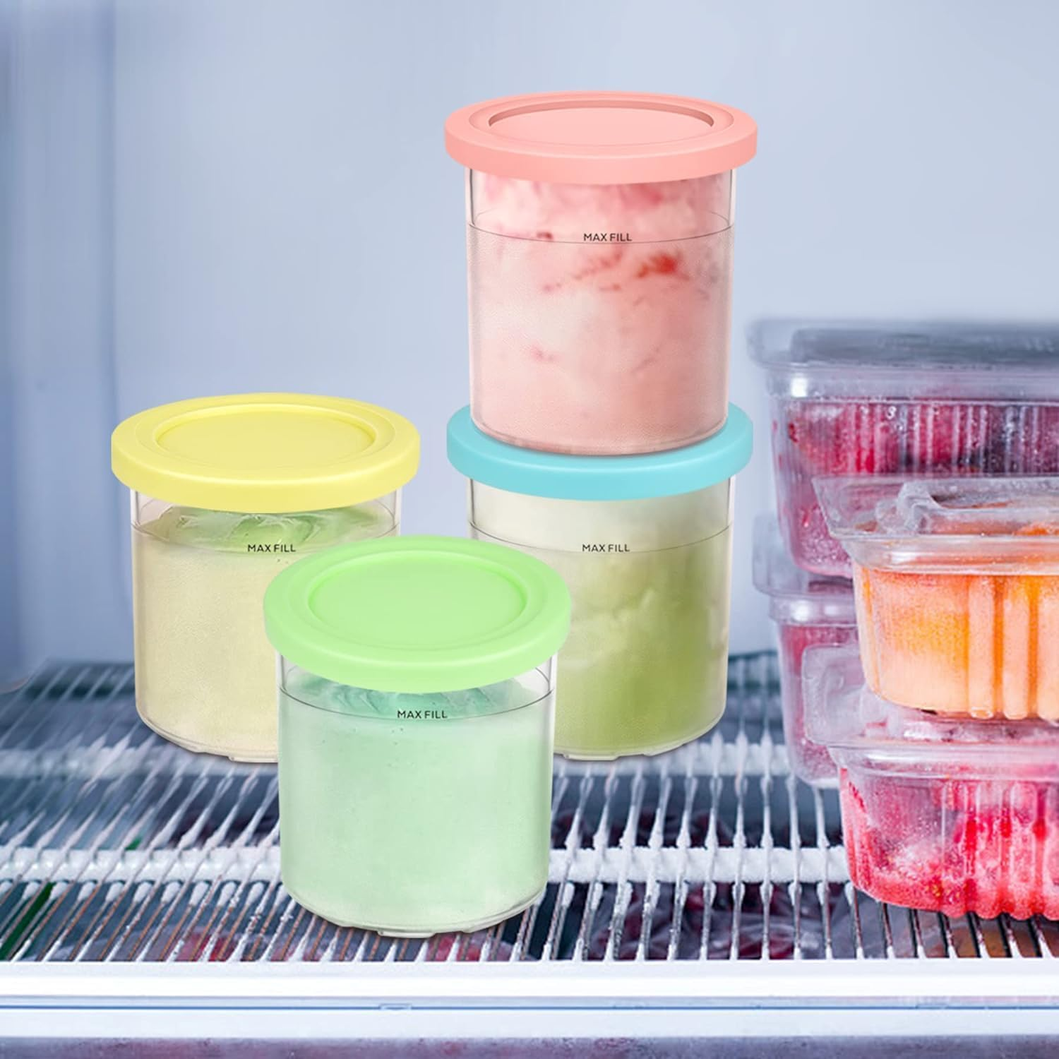 NEAGLORY Containers Replacement, Creami Pints and Lids for Ninja with NC301 NC300 NC299AMZ NC290 Series, Creamer Ice Cream Maker Machine Accessories, 4 Pack image number 2