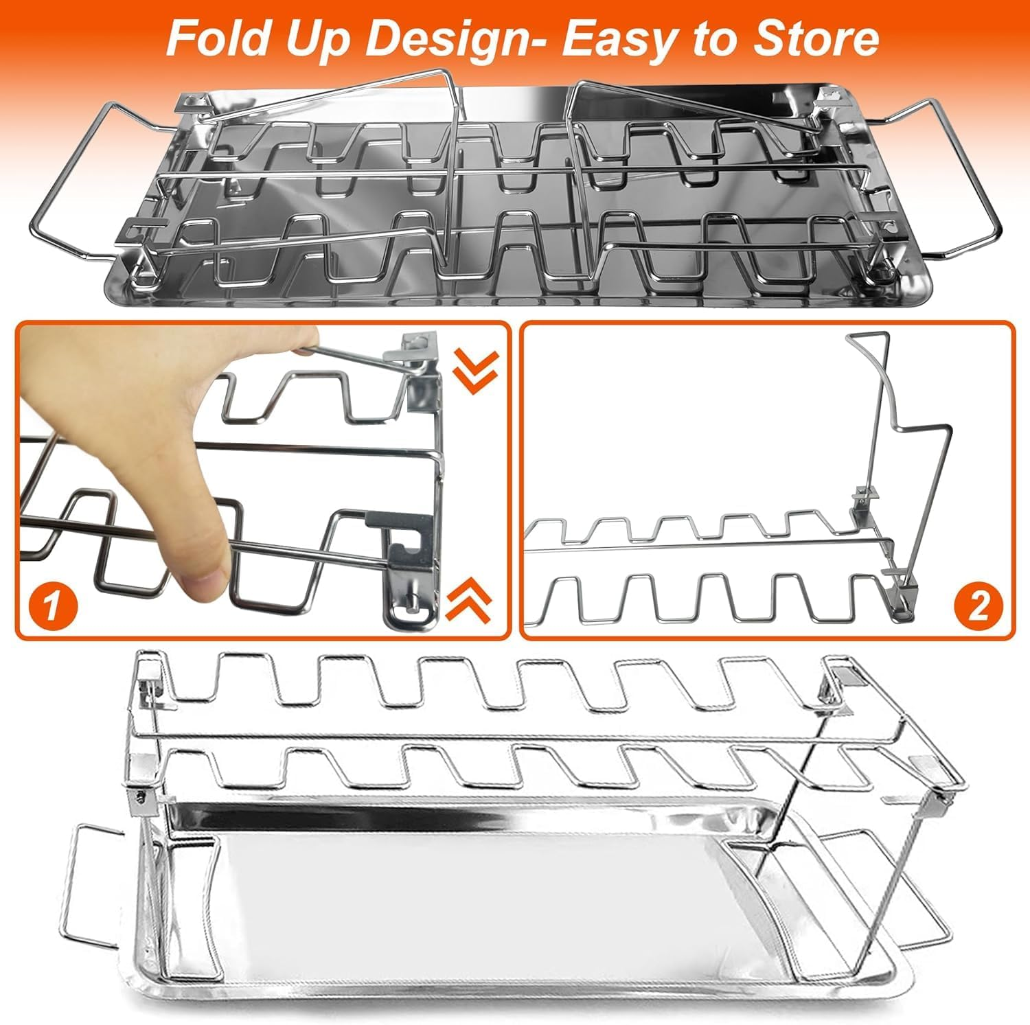 Cozioz Chicken Leg Rack for Grill with Drip Tray,Chicken Drumstick Holder,Chicken Wing Rack,14 Slots Stainless Steel,Rib Grill Racks for Smoker,Grilling Accessories (14 Slots) image number 3