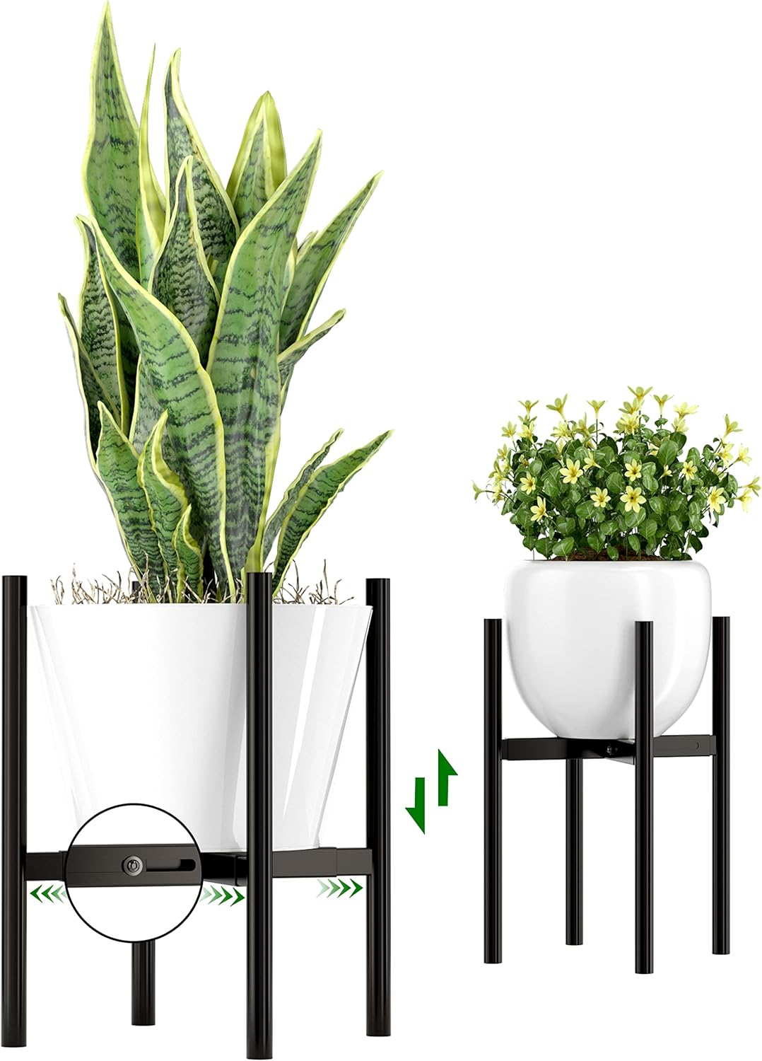 EKNITEY Adjustable Plant Pot Stand: Indoor Outdoor Modern Flower Holder Metal Plant Rack Organizer Planter Stand for Garden Patio Corner Bathroom Living Room Balcony Home Office (White)