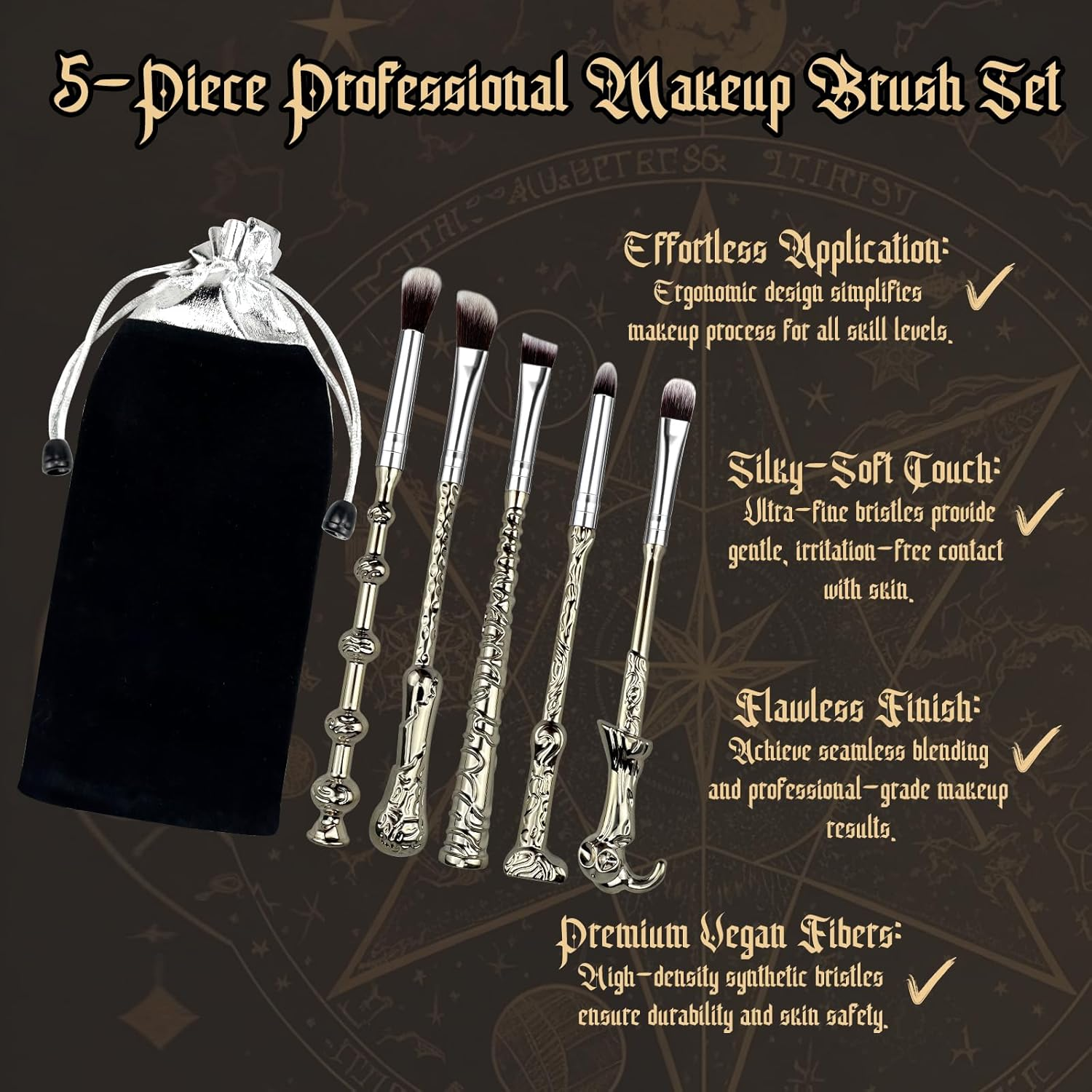 MUIIGOOD 5 PCS Wand Makeup Brushes Set Harry Make up Brush Gift Kit Potter Makeup Brushes Wand Cosmetic Brushes Set for Foundation Blending Blush Concealer Eyebrow Face Powder Christmas Gift for Women image number 3