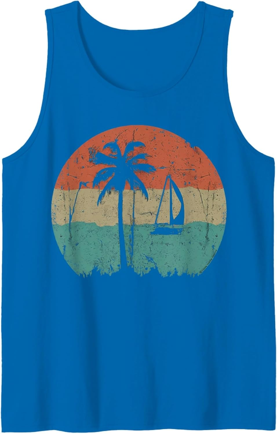 Tropical Beach Palm Trees Vintage Retro Style 70S 80S Tank Top T-Shirt for Men Crew Neck Tee Shirt image number 3