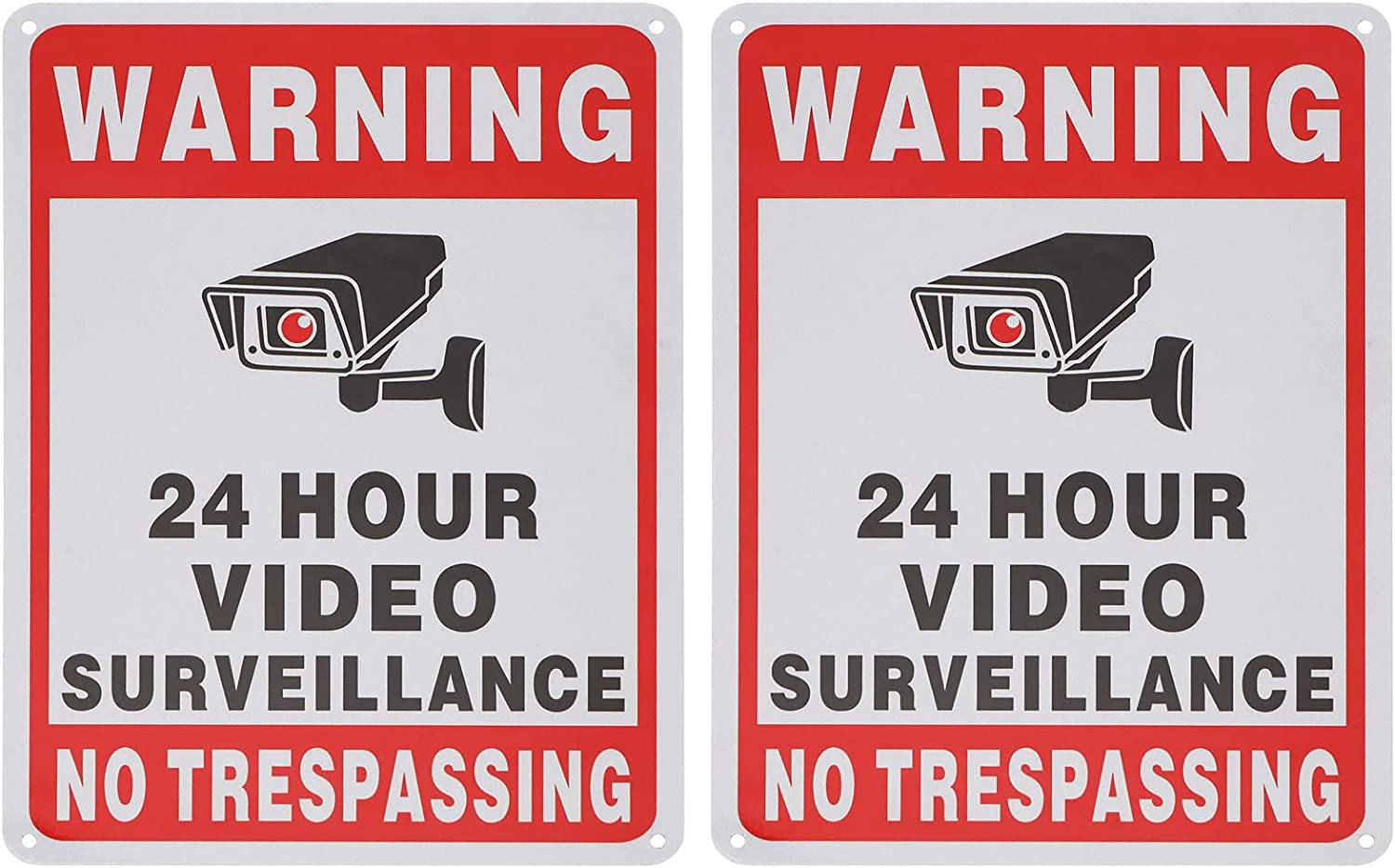 SING F LTD 2PCS No Trespassing Sign 24 Hour Video Surveillance Warning Signs 10X7 Inch Aluminum Reflective Security Camera Sign for Indoor Outdoor Gardens Gates image number 2