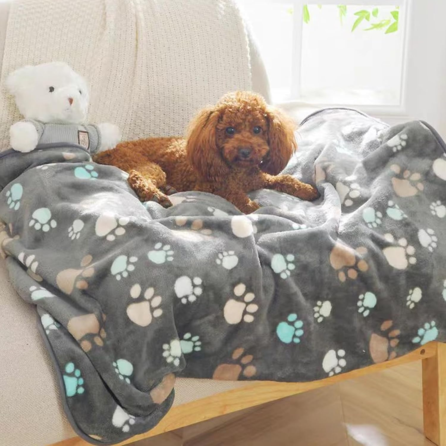 Soft Fluffy Dog Blankets with Paw Print, 3 Piece Fleece Pet Blankets for Small Dogs,Cute Paw Print Puppy Blanket Fleece Pet Blankets, Soft Fluffy Fleeced Puppy Blankets image number 5