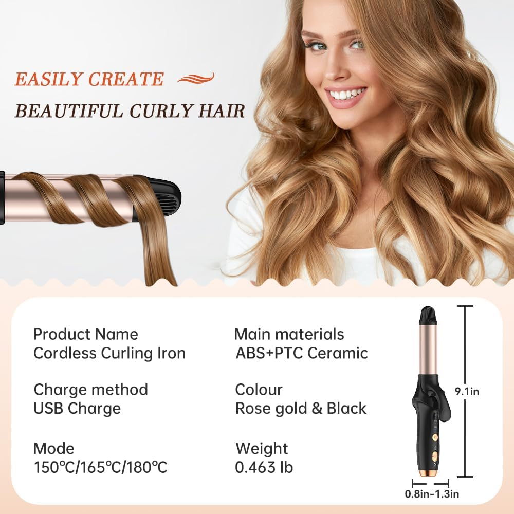 HCRTGAY Curling Iron,Cordless Rechargeable Curling Iron,Cordless Hair Curler(3 Gear),Travel Mini Straightener 4000Mah,Usb Charge Battery Flat Iron and Curler 2 in 1 for Long Short Hair(Small & Black) image number 5