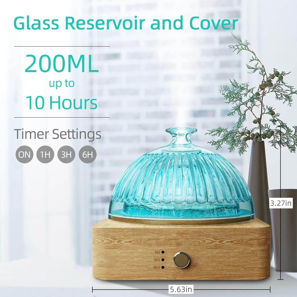 SOICARE Crystal Glass Essential Oil Diffuser, 200Ml Glass Reservoir Diffuser for Essential Oils with Wood Base, Plastic-Free Aroma Diffuser for Home Office Yoga Pilates Gift (7 Color Changing Lights)