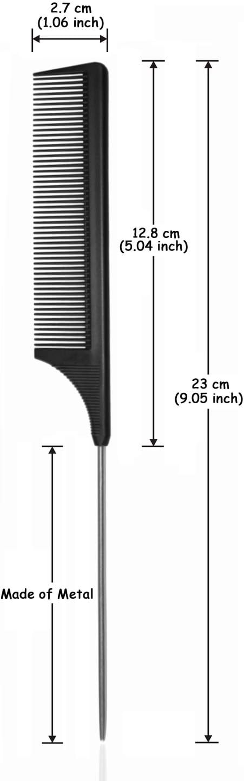 Hair Comb - a Professional Anti-Static Carbon Fibre Metal-Pin Tail Comb,Heat Resistant Barber and Salon Rattail Comb with Non-Skid Paddle Parting Comb,Fine Tooth in Black image number 3