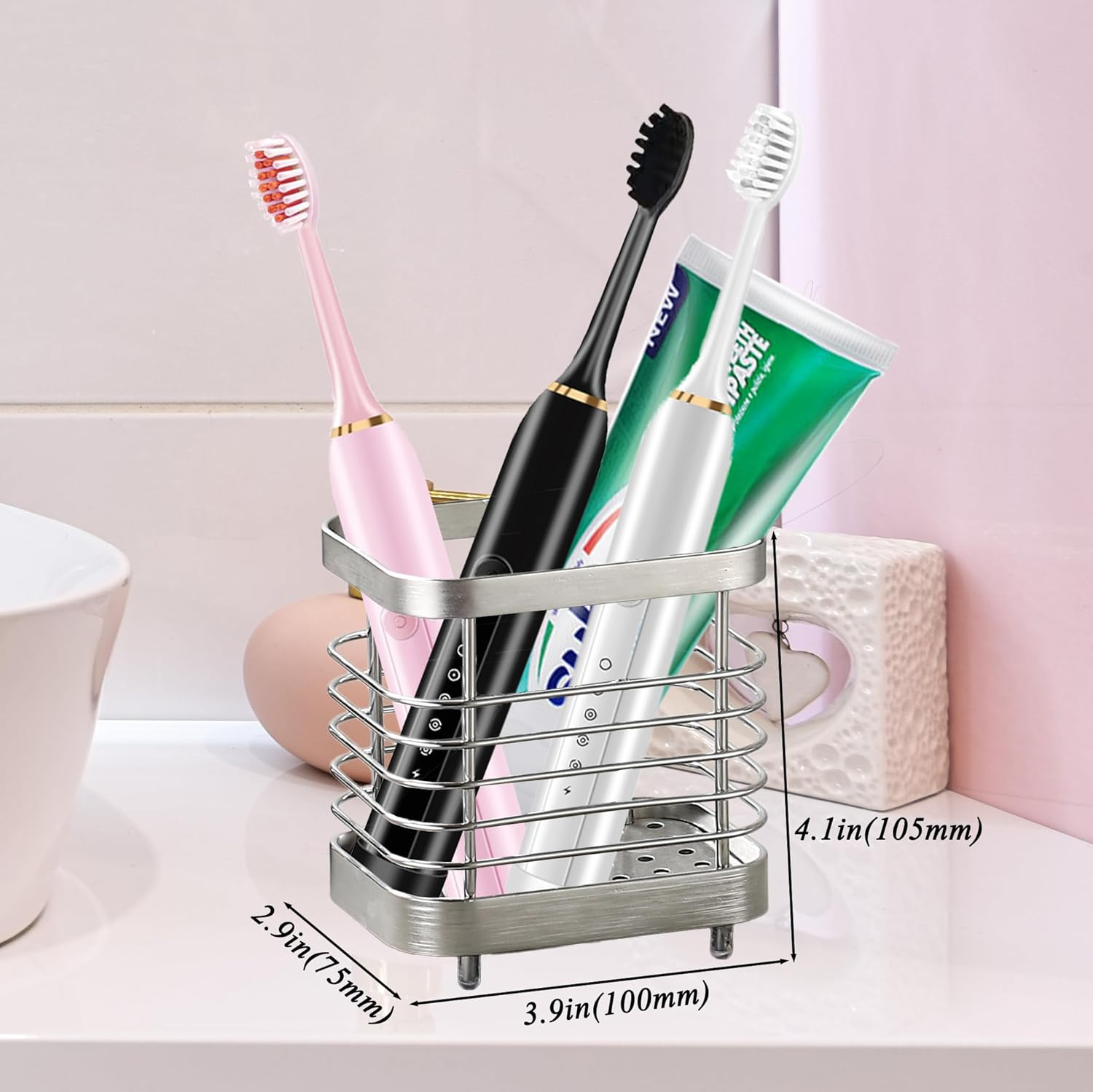 Utensil Holder Kitchen Countertop Organizer, Cutlery Drainer Sink Caddy Dish Drying Rack, Cabinet Silverware Storage Organiser, Stainless Steel, Silver(4 In)