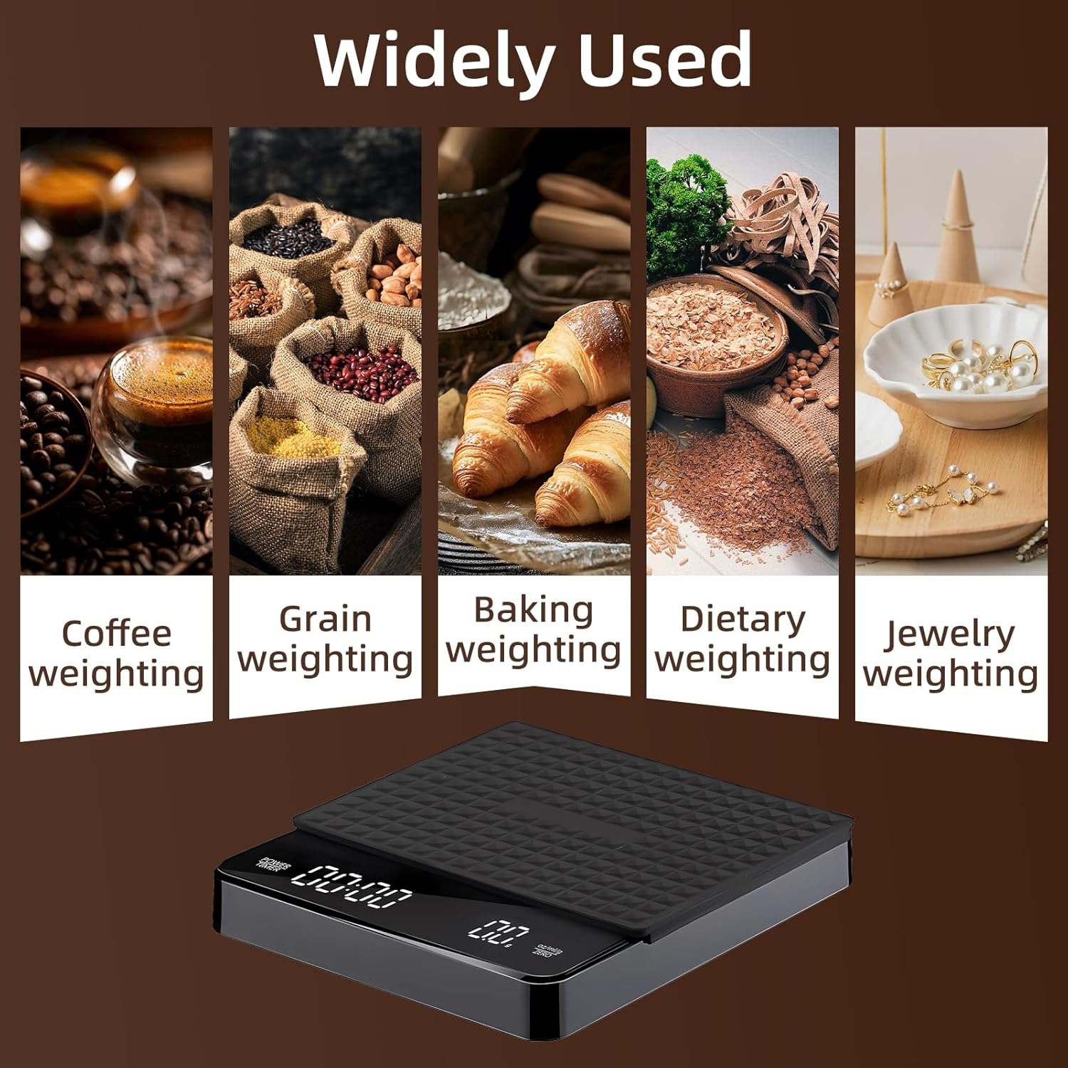 Coffee Scale with Timer, Espresso Scale, Food Scale, 3Kg/0.1G High Precision, with Waterproof Insulation Pad, for Pour-Over, Espresso, French Press, Kitchen Use, with Automatic Timing Function image number 3