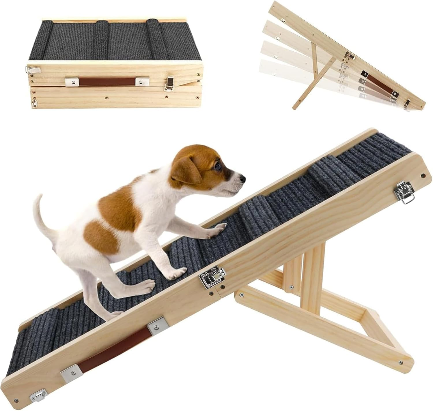 Dog Ramp, Adjustable Portable Folding Pet Stairs for Bed, Couch & Car, Non-Slip Wooden Surface, 83Cm Long, Supports Small to Large Dogs, Elderly Pets (Black, 83Cmx30Cm) image number 6