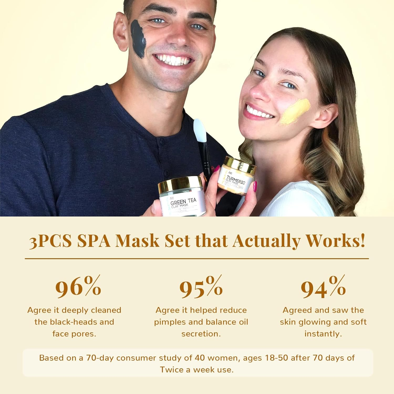 ANAI RUI 3 Pack Face Mask Gift Set,Christmas Facial Mask Set,Turmeric Clay Mask - Green Tea Mud Mask - Dead Sea Minerals Mud Mask Stocking Stuffers for Women &Teen Girl 2.5 Oz Each image number 3