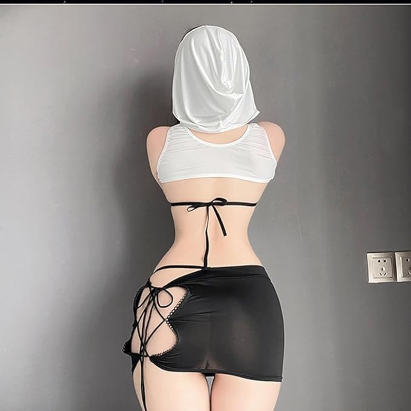 Tiny Bikini Cospaly Lingerie Triangle Bikinis Extreme String Bra Panty Set with Cover Ups Skirt Swimsuit