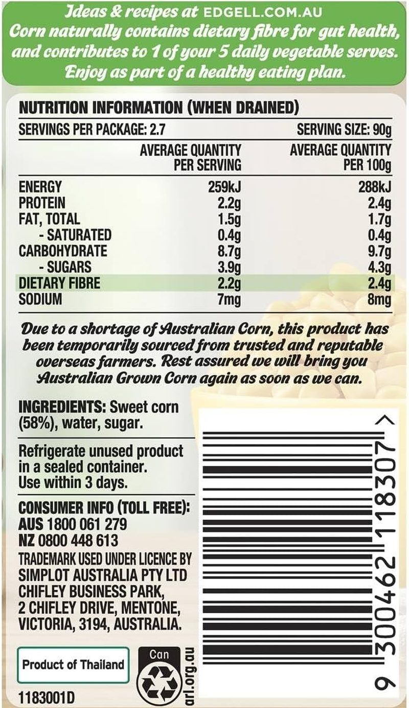 Edgell Corn Kernels No Added Salt 420 G image number 1