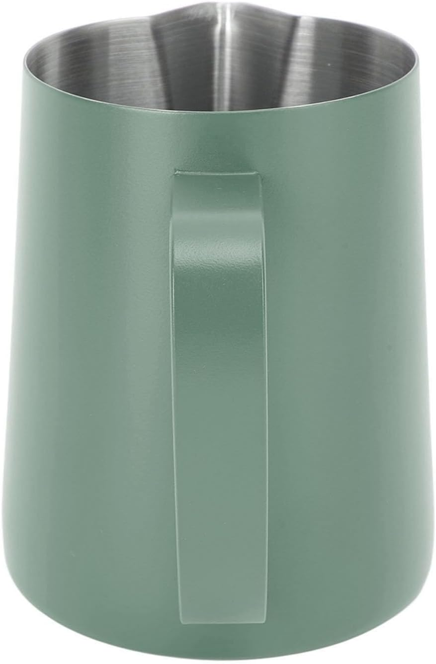 OEBUAFI Milk Frothing Pitcher 600ML Stainless Steel Coffee Frother Cup with Measurement Scale and Pointed Spout for Espresso Machines Latte Art Cappuccino Milk Tea (Dark Green)