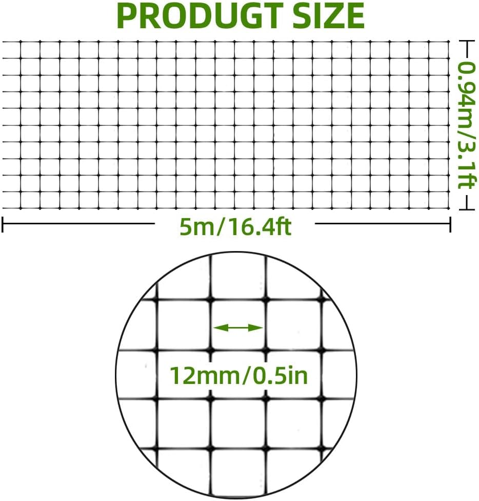 Skycabin Heavy Duty Garden Netting Black anti Bird Protection Net Mesh 1.2CM Size 1MX5M Protect Crops Plants Flowers Vegetables Fruit Trees from Rodents Birds Deer Reusable Fencing
