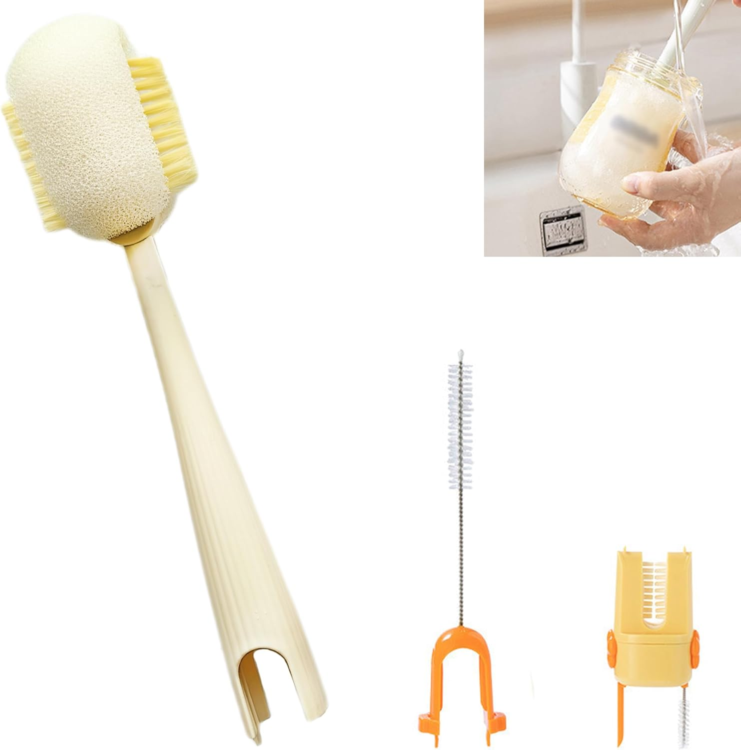 Smaoqingji Multifunctional Cleaning Brushes, Bottle Brush, White, 1 Piece, Long Bottle Cleaner Brush, for Water Bottles, Drinking Bottles, Milk Bottles, Glasses, Glass Straws, Washing up Brush image number 3