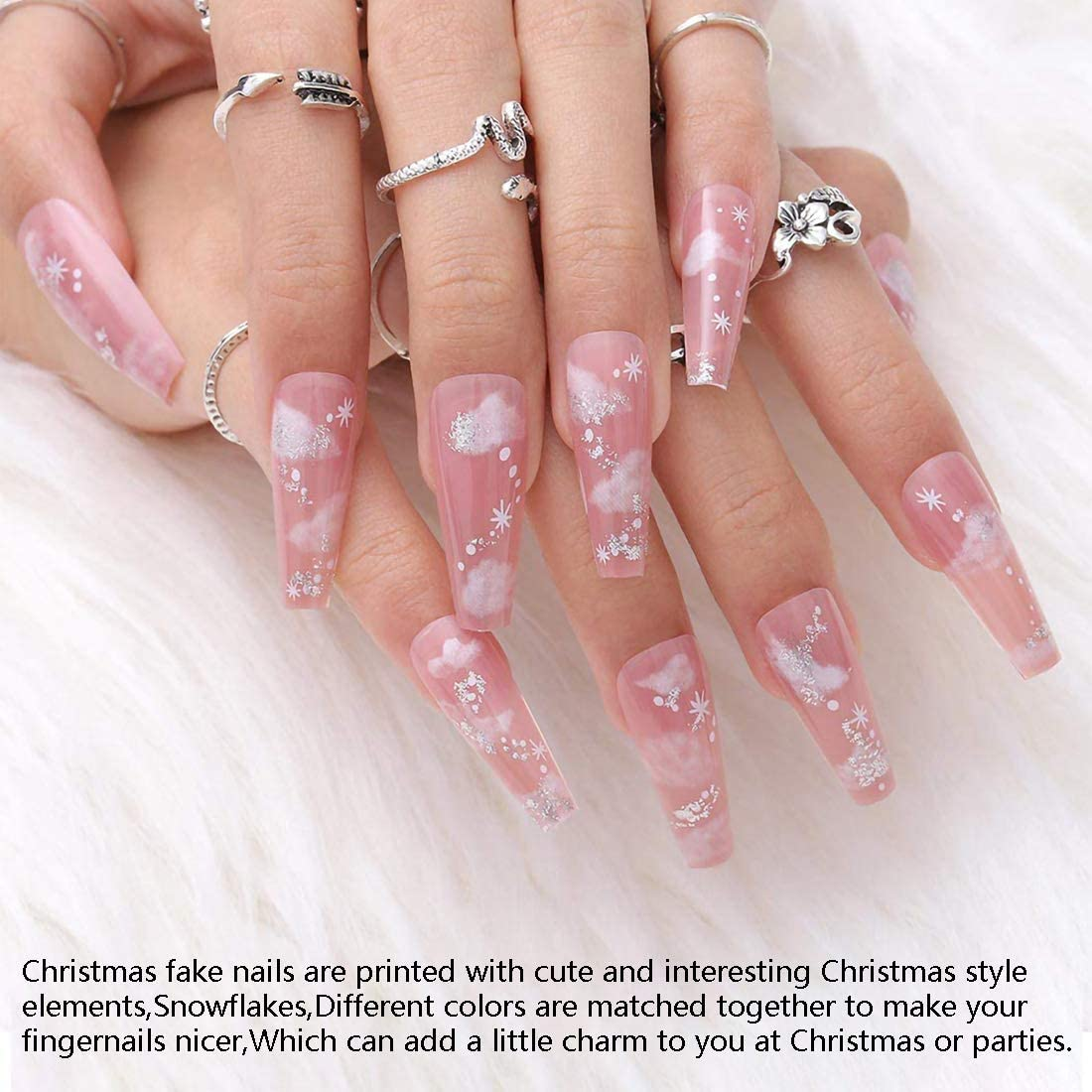 24PCS Nude Cloud Press on Nails,Long Coffin Fake Nails Nude Cloud Ballerina Nail Tips for DIY Nail Art Salon Women Girls image number 6