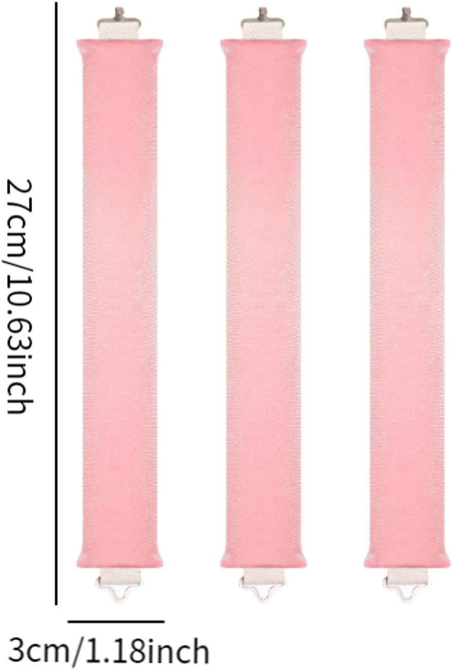 "Abbraccia" 3 Pieces Overnight Blowout Rods Heatless Curling Rods Curling Headband Soft Lazy Practical Overnight Wavy Curlers, Pink - Black image number 5