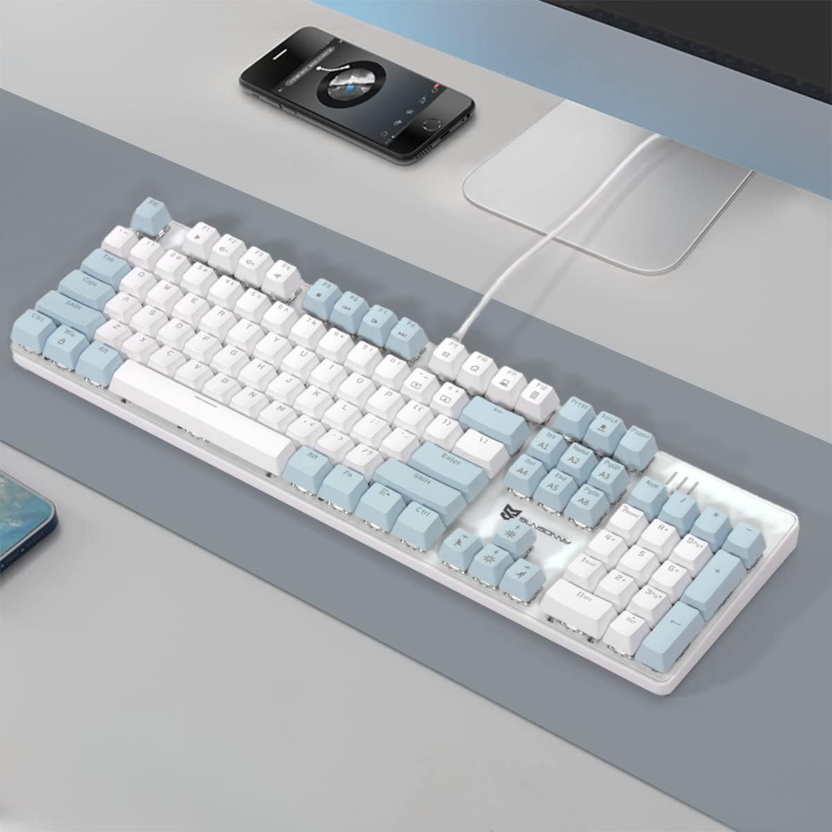 Mechanical Gaming Keyboard | Hot Swappable Mechanical Keyboard | Ice Blue Backlit Keyboard with Brown Switches and 104 Keys | Wired Gaming Keyboard | Mechanical Keyboard, PC Gaming Keyboards image number 1