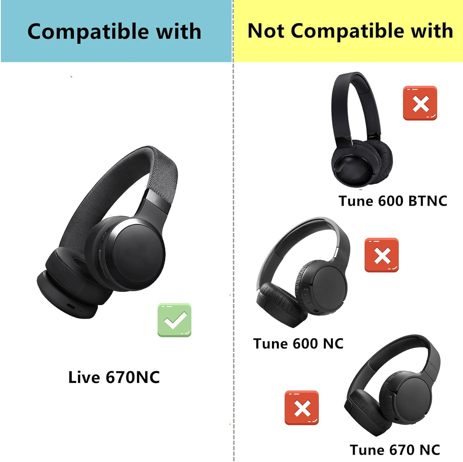 Live 670NC Earpads Replacement Compatible with JBL Live 670NC On-Ear Headphones (Do Not Fit Tune 670NC) Ear Pads Ear Cushions Protein Leather High-Density Foam Black