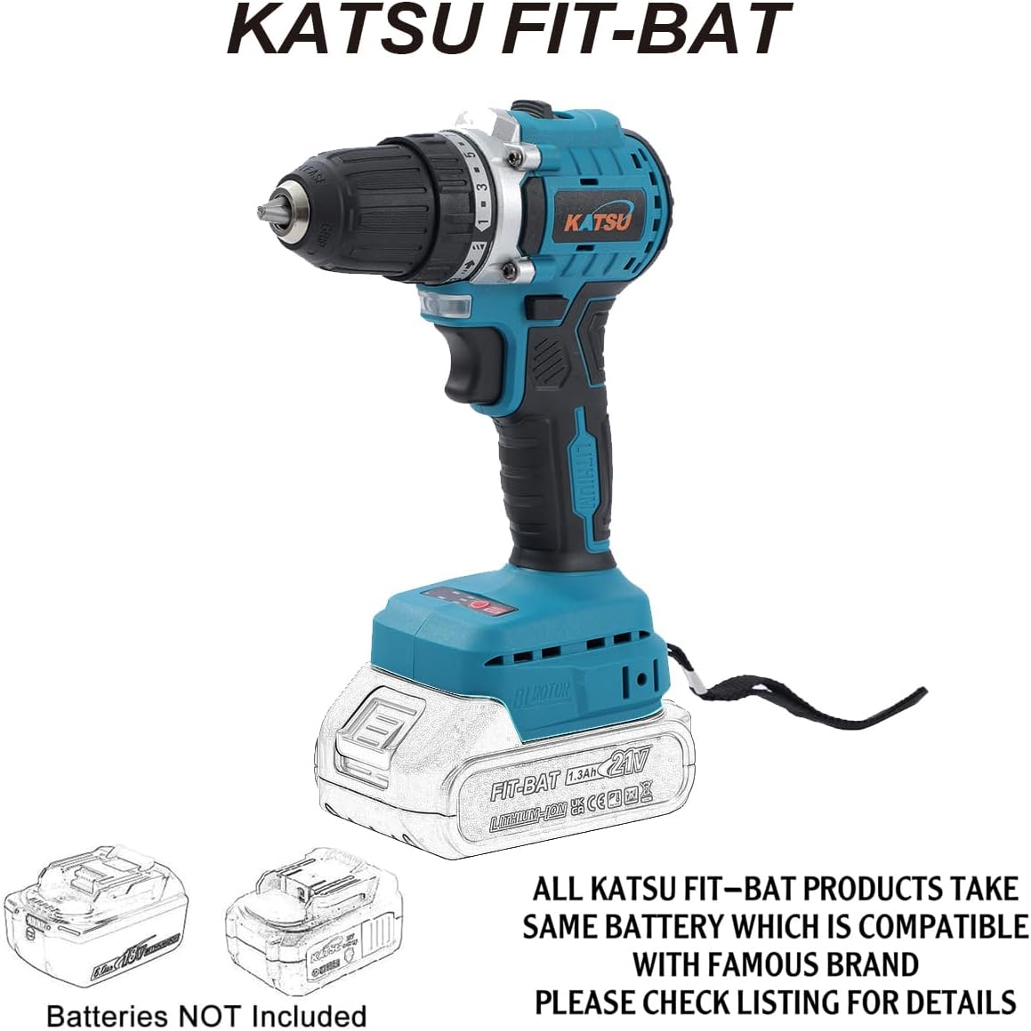 KATSU FIT-BAT 21V Brushless Cordless Drill Driver, 10Mm Keyless Chuck, 2 Gear Speed and LED Light, Ideal for Home DIY Tasks, No Battery and Charger 102360 image number 3