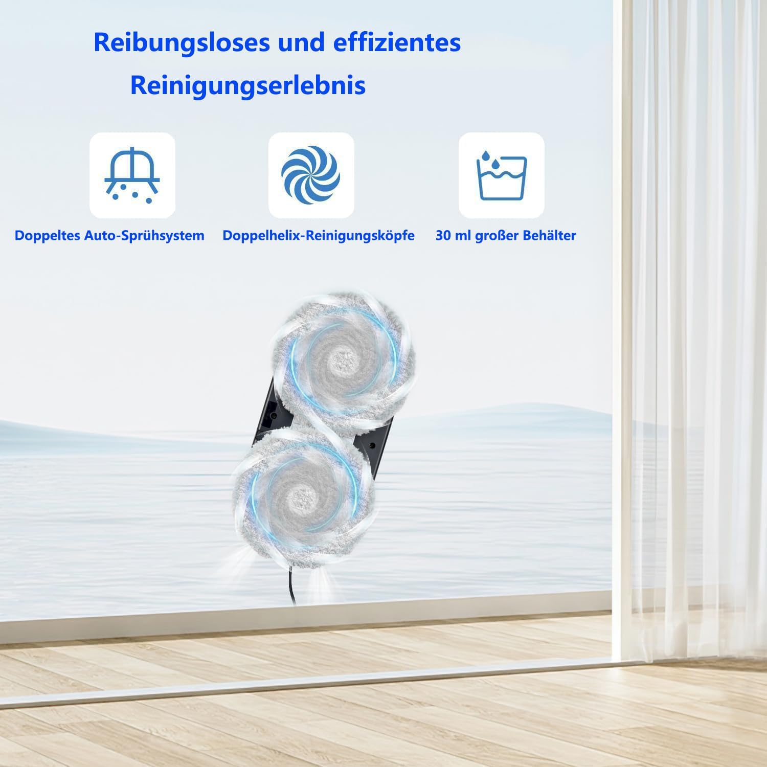 Window Cleaning Robot Automatic Window Cleaning Robot Window Robot with Water Jet, Window Cleaner Robot Electric Window Vacuum Cleaner 5600Pa Strong Suction Power for Large Outdoor Windows image number 2