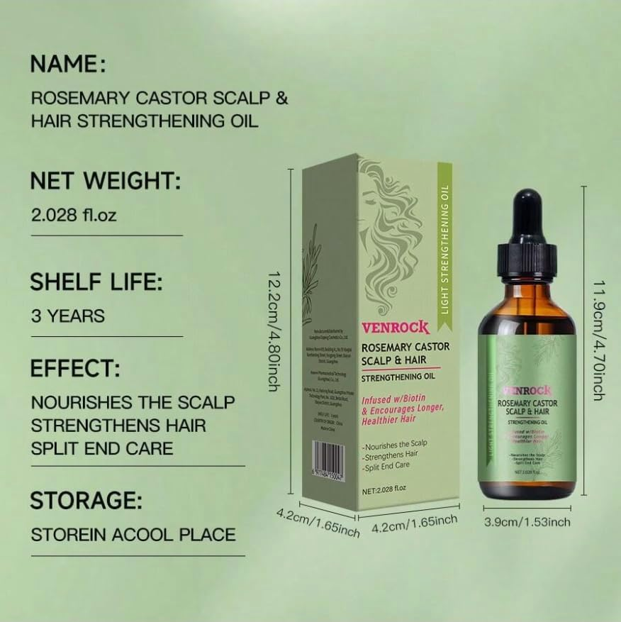 Rosemary Castor Scalp and Hair Strengthening Oil with Biotin, 60Ml