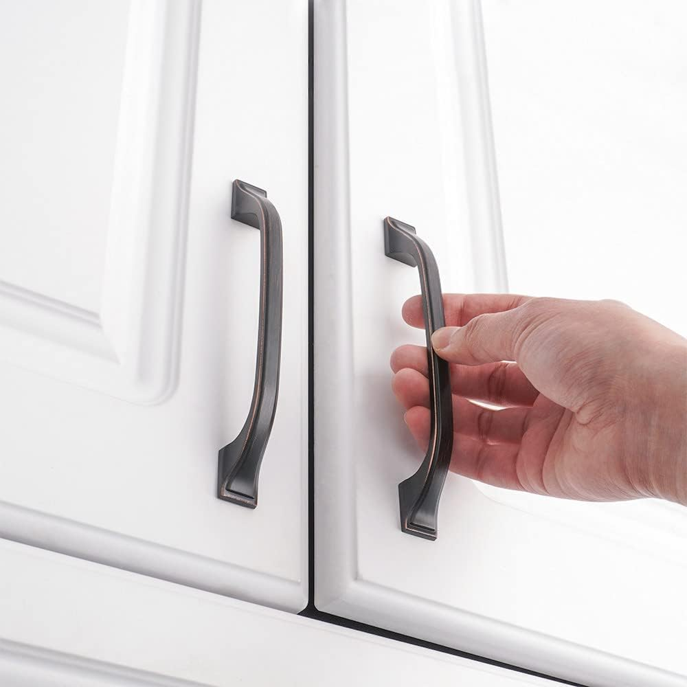 KOOFIZO Square Foot Craftsman Cabinet Bow Pull - Oil Rubbed Bronze Furniture Handle, 5 Inch/128Mm Screw Spacing, 10-Pack for Kitchen Cupboard Door, Bedroom Dresser Drawer, Bathroom Wardrobe Hardware image number 2