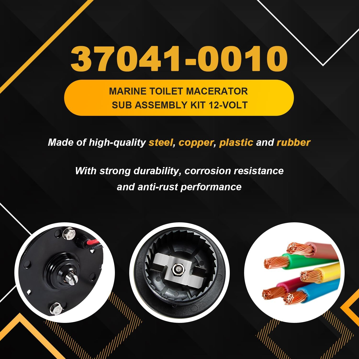 Replace for 37041-0010 Marine Toilet Macerator Sub Assembly Kit, Marine Toilet Replacement Motor Pump Set 12-Volt Fit for Models 37010-0000, 37010-1000, 37010-0090 and 37010-1090