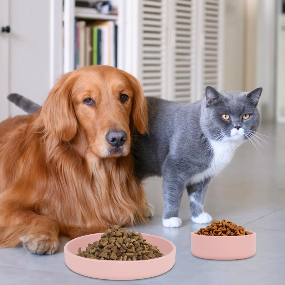 RANJIMA Feeding Bowl for Cats, 3 Silicone Feeding Bowls, Drinking Bowl, Oval, Silicone Bowl, Wide for Dry Food and Wet Food, Pink image number 4