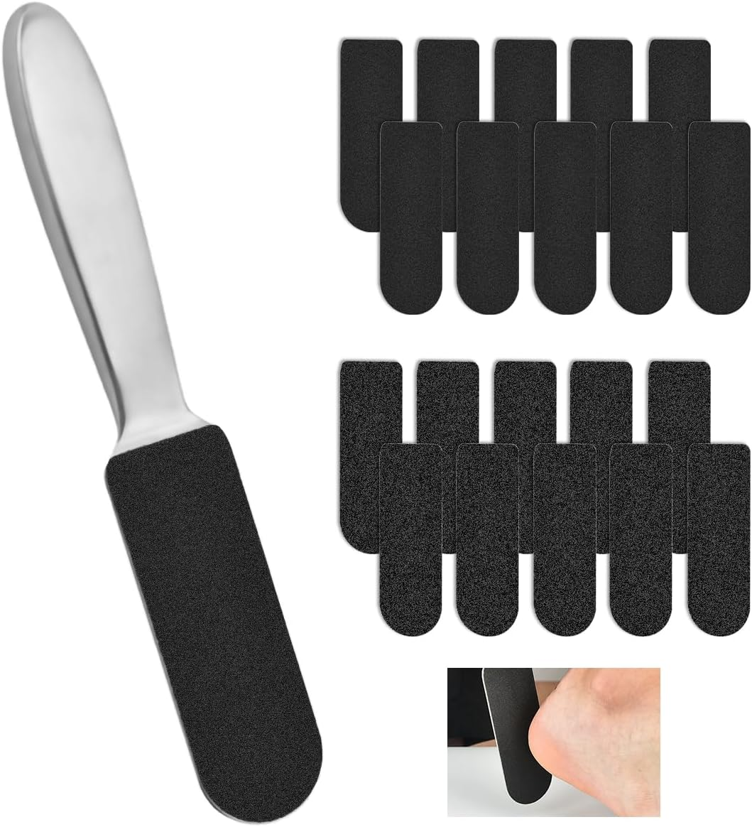 Foot File for Hardened or Dry Skin, Stainless Steel, Foot File with Replacement Sandpaper, Coarse and Fine, Stainless Steel Callus Rasp, Callus File, Foot Care, Professional Callus File for Callus image number 4
