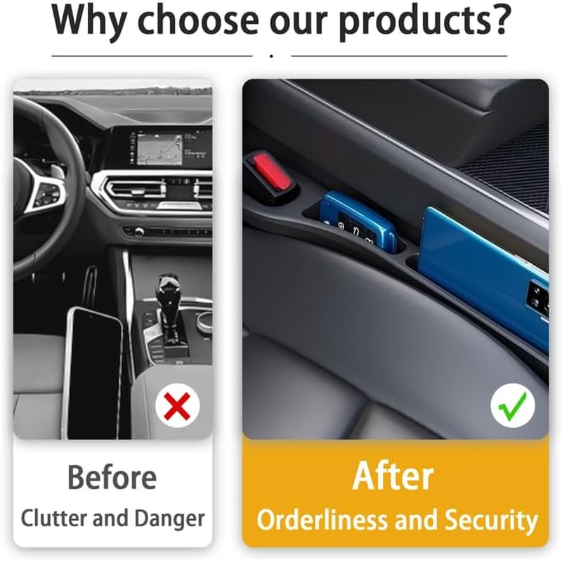 2 PCS Car Seat Gap Filler, Universal Car Seat Gap Organiser to Prevent Item Drops and Add Storage Space, Car Accessories for Cellphone Storage Slot, Car Accessories Interior for Keys Wallets(Black) - Brown image number 6