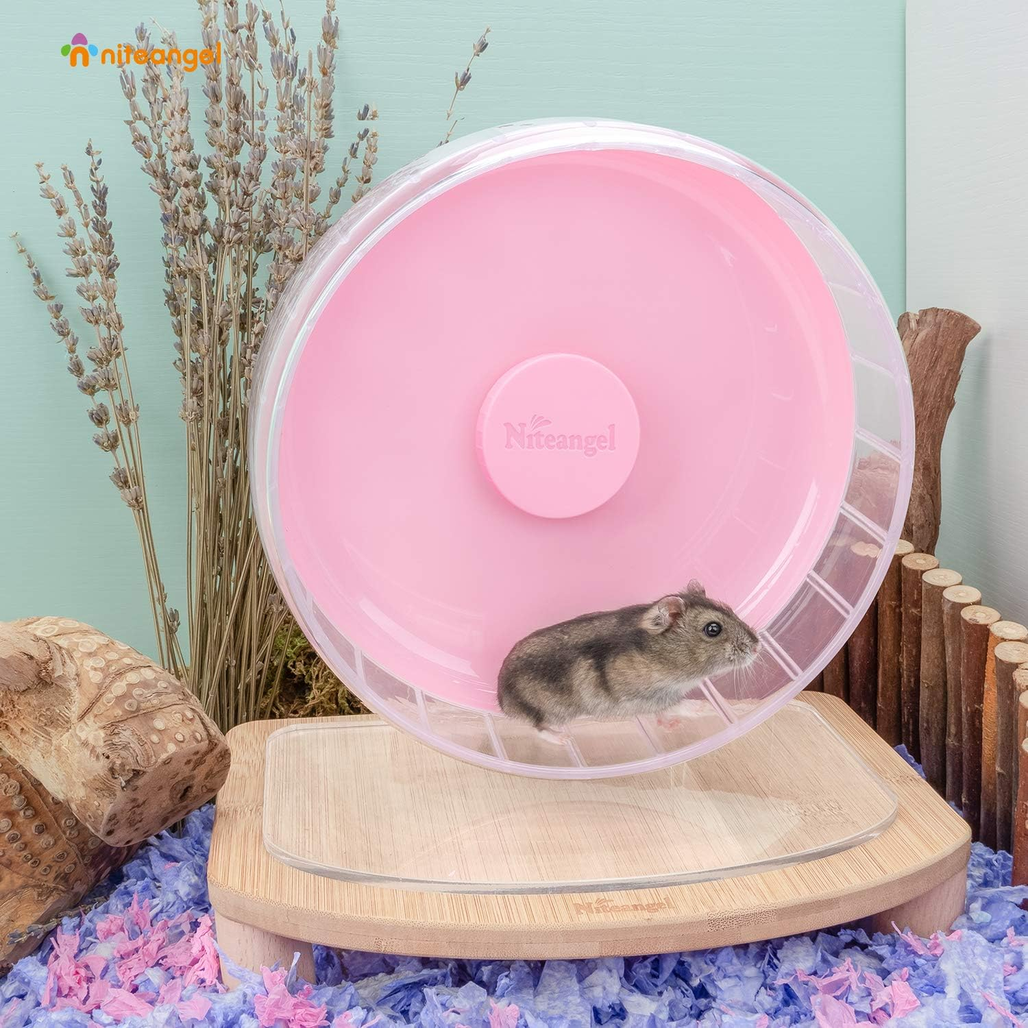 Niteangel Super-Silent Hamster Exercise Wheels: - Quiet Spinner Hamster Running Wheels with Adjustable Stand for Hamsters Gerbils Mice or Other Small Animals (S, Pink) image number 4