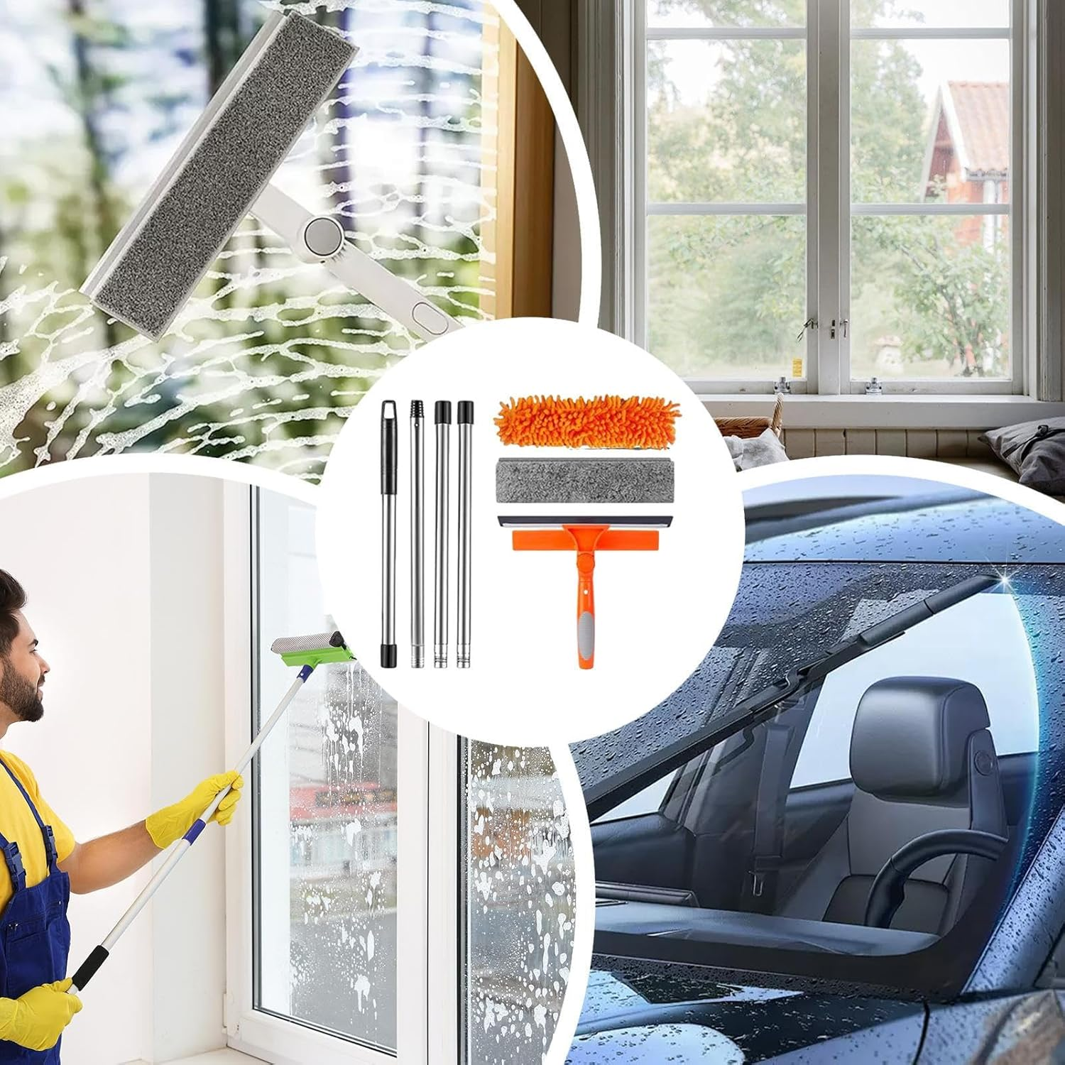 Tall Duster for High Ceilings - Long Reach Duster,Window Squeegee Cobweb Remover Cleaning Tools Kit for Furniture Indoor Home Roof Ceiling Fan Outdoor image number 3