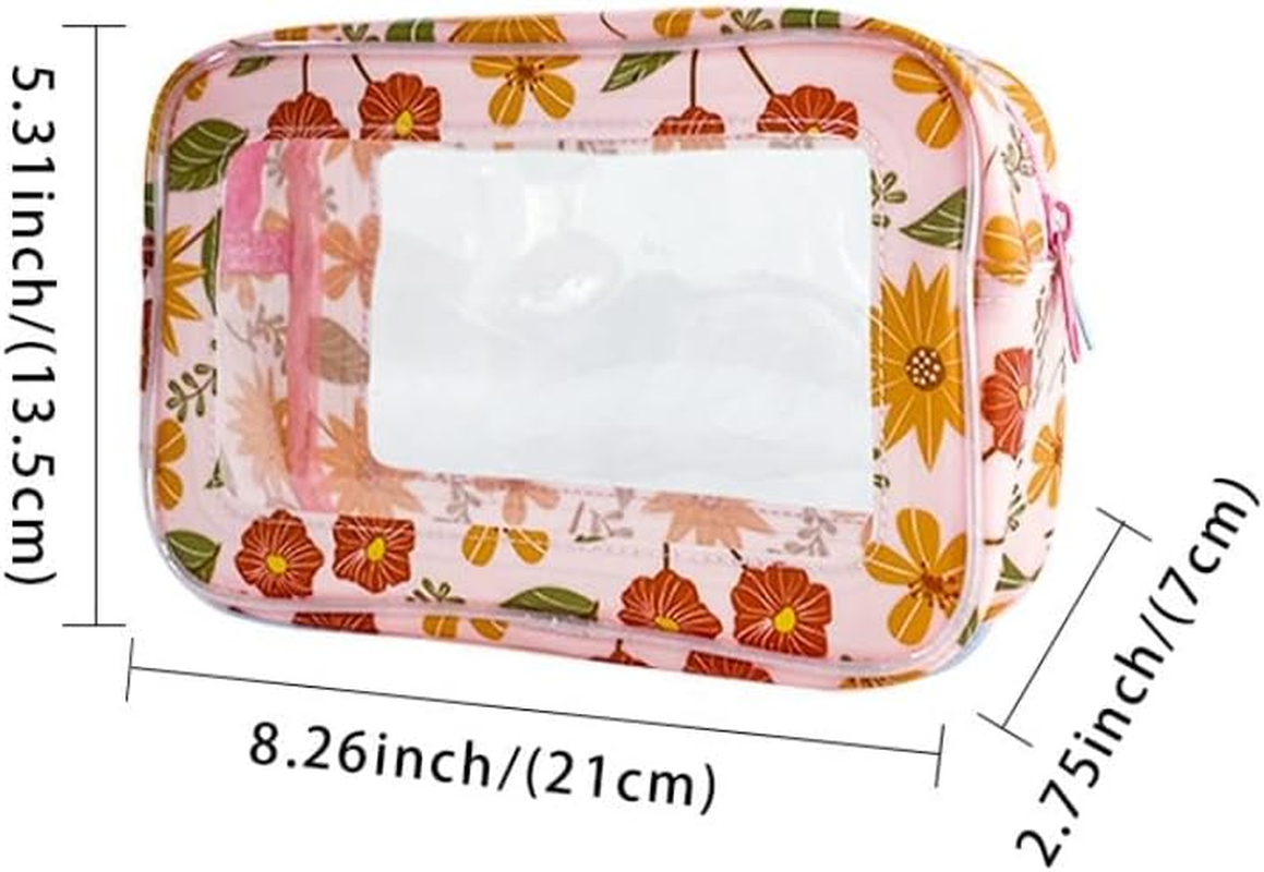 Toteprint Transparent Waterproof Cosmetic Bag Made of PVC with Floral Pattern, 21 X 13.5 X 7 Cm, Travel Organiser for Day Care, Men and Women, Red Flowers, Modern image number 5